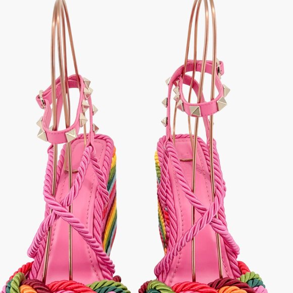 Valentino Garavani Torchon Rainbow Wedge Sandals EU 36 US 6 Rockstud Braided - Picture 5 of 13